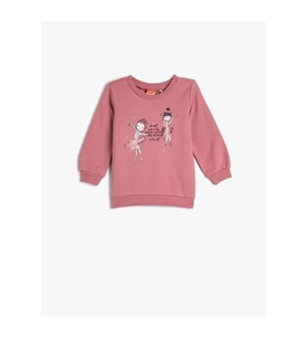 Kız Bebek Sweatshirt Balerin Baskılı Uzun Kollu Şardonlu Pamuklu Bisiklet Yaka - KOTON - 4WMG10145AK - PEMBE - 12-18 AY