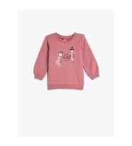 Kız Bebek Sweatshirt Balerin Baskılı Uzun Kollu Şardonlu Pamuklu Bisiklet Yaka - KOTON - 4WMG10145AK - PEMBE - 12-18 AY