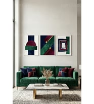 Modern Soyut Geometrik 3’lü Ahşap Çerçeveli Tablo Seti