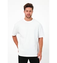 Unısex Baskısız Oversize Büyük T-shirt Pamuklu Penye Kumaş (Beyaz)