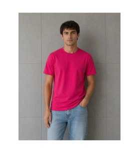 Erkek Basic Pamuklu Tişört Bisiklet Yaka Düz Renk Regular Fit T-Shirt - Fuşya