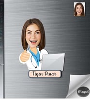 Kişiye Özel Doktor Kadın Ahşap Magnet -4