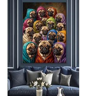 Üst Üste Binmiş Pug Köpekleri Dekoratif Kanvas - Mdf Ahşap Tablo