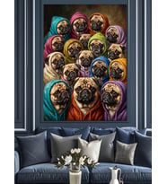 Üst Üste Binmiş Pug Köpekleri Dekoratif Kanvas - Mdf Ahşap Tablo