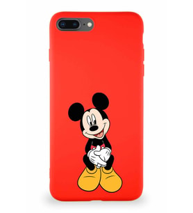 Apple iPhone 7 Plus Soft Premier Kapak Mickey Mouse-A Tasarımlı Silikon Kılıf - Kırmızı (Şeffaf)
