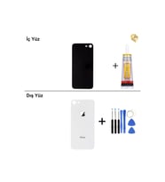 iPhone 8G Gümüş Arka Kapak Arka Cam Batarya Kapağı Lazer Kesim Kapak Pil Kapağı + B-7000 Yapıştırıcı + Tamir Seti