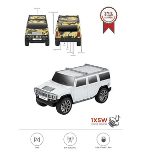 Torima D-48 Beyaz Araba Tasarım USB/TWS/FM Bluetooth Hoparlör Speaker