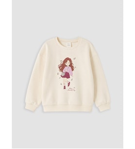 LCW Kids Ekru Baskılı Kız Çocuk Kalın Sweatshirt