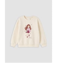 LCW Kids Ekru Baskılı Kız Çocuk Kalın Sweatshirt