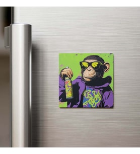 Monkey - Maymun - Güneş Gözlüklü Style - Buzdolap Magneti - 9x9 Cm