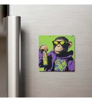 Monkey - Maymun - Güneş Gözlüklü Style - Buzdolap Magneti - 9x9 Cm