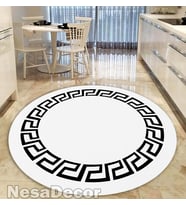 Kaymaz Taban Makinede Yıkanabilir Çerçeveli Yuvarlak Halı Geometrik Desenli Modern Mutfak Salon Halı
