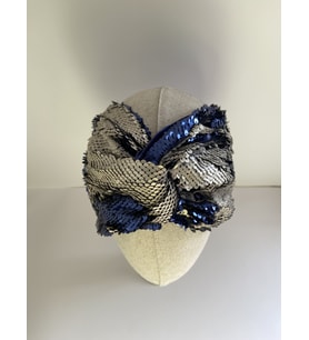 Mavi Gri Pullu Payetli Bandana (Lacivert-Gri)