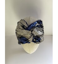 Mavi Gri Pullu Payetli Bandana (Lacivert-Gri)