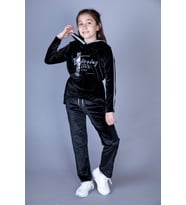 Toontoy Kız Çocuk Kapüşonlu Kadife Takım (Siyah)