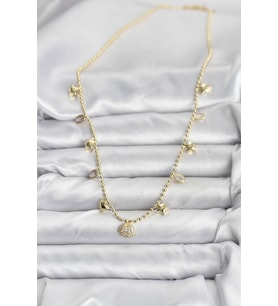 Pirinç Gold Renk Zirkon Taşlı Deniz Kabuğu Model Kadın Kolye 5886 - SSSSSS3497-3619