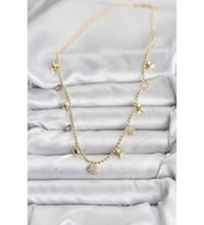 Pirinç Gold Renk Zirkon Taşlı Deniz Kabuğu Model Kadın Kolye 5886 - SSSSSS3497-3619