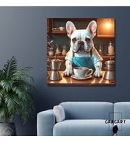Kare Kanvas Kahve Köşesi Cafe Tablosu Barista Beyaz French Bulldog