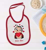 BK Kids Kişiye Özel Uğur Böceği Tasarımlı Kırmızı Bebek Mama Önlüğü-1