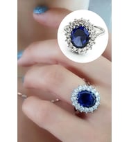 Sky Diamond Taşlı 925ayar Gümüş Üzerine Beyaz Altın Kaplama Tanzanit Taşlı Diana Yüzük