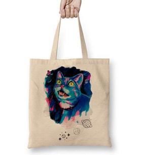 Space Cat Kedi Bez Çanta Uzun Saplı
