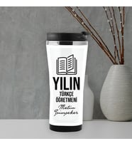 Yılın Türkçe Öğretmeni İsme Özel Termos Mug (Beyaz)