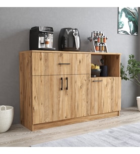 Tanmob MTD0402 İnci 128 cm Kapaklı Çekmeceli Alt Mutfak Dolabı Çam (Sarı)