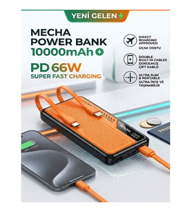10000mAh Powerbank 66W Hızlı Şarj Dahili Kablolu Taşınabilir Şarj Cihazı