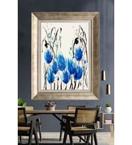 Tablore Mavi Mürekkep Çiçek Desenli Çerçeveli Kanvas Tablo Modern Soyut Duvar Dekoru