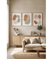 Zarif Çiçekli Kadın Line Art Temalı 3’lü Ahşap Çerçeveli Tablo Seti