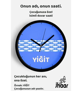İsme Özel Renkli Balık Çocuk Odası Duvar Saati Orta Boy 30 cm Siyah Camlı Sessiz