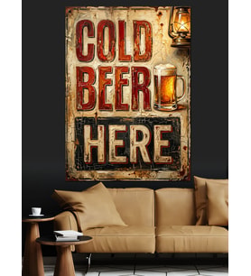 Cold Beer Here Retro Tabela Dekoratif Kanvas - Mdf Ahşap Tablo