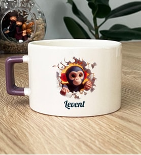 Kişiye Özel 3D Efektli Maymuncuk Hediye Lüks Fincan İsimli İsim Yazılı (Mor)