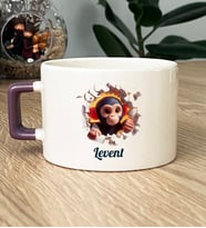 Kişiye Özel 3D Efektli Maymuncuk Hediye Lüks Fincan İsimli İsim Yazılı (Mor)