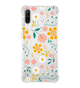 Huawei P30 Lite Uyumlu Köşe Korumalı Antişok Kapak Çiçek Tasarımlı Şeffaf Kılıf