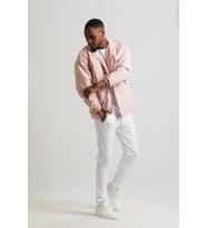 Oversize Yakalı Baskı Detaylı Astarlı Çıt Çıt Kapamalı Erkek Baharlık Mont (Pembe)