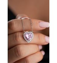 925 Ayar Gümüş Zirkon Pembe Taşlı Kolye