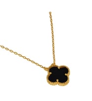 Kadın Siyah Yonca Model Çelik Kolye (Gold)