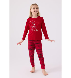Arnetta Aile Let İt Snow Kız Çocuk Kırmızı Uzun Kol Pijama Takım