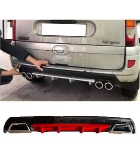 Renault Kangoo Kırmızı Difüzör Çiftli Kare Egzoz Görünümlü D Tip Difizör