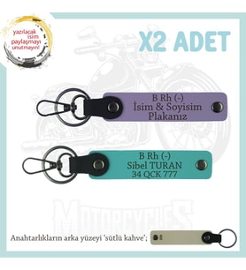 Motosiklet Severlere Özel, İsim Plaka ve B Rh (-) Kan Grubu, Acil Durum Anahtarlık, Mor-K Turkuaz-SK (Çok Renkli)