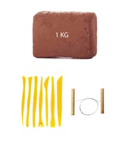 Kahve Çamur Kırmızı Kil Seramik Hamuru 1 kg Plastik Ebeşuar Seti 7 Parça Çamur Kesme Teli