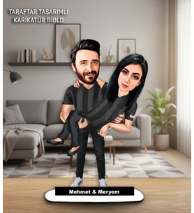 Kişiye Özel Karikatür Siyah Beyaz  Sevgili & Çift Taraftar Tasarımlı  Biblo  B126