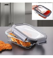 1 Adet 650 ml Borosilikat Cam Saklama Kabı - 4 Klipsli Kilitli Bambu Kapaklı Sızdırmaz Vakumlu Dikdörtgen Beslenme ve Erzak Kabı Isıya Dayanıklı Orta Boy Yemek Taşıma Kutusu