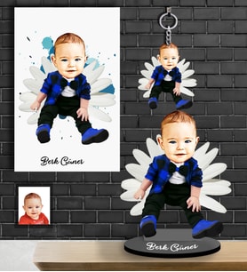 Kişiye Özel Erkek Bebek Karikatürlü 3 lü Hediye Seti  Model-2