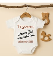 Pia Baby B24 %100 Pamuk Teyzem Annem Gibi Ama Daha Cool Yazılı İsme Özel Bebek Body (Ekru)