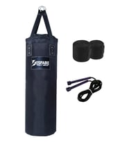 Desfabe Polydes 80x25 Cm Kolonlu Boks Kum Torbası Siyah+El Sargı Bandajı+Atlama İpi