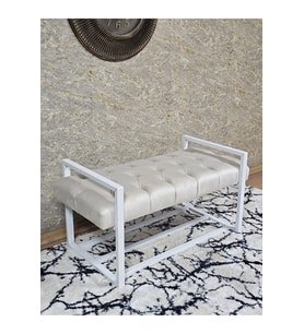 Beyaz Boyalı Metal 80 cm Puf Bench - Antre Puf - Hol Bench - Puf - Oturak - Bench Krem Renk 90 x 45 Boyut/Ebat (Çok Renkli)