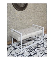 Beyaz Boyalı Metal 80 cm Puf Bench - Antre Puf - Hol Bench - Puf - Oturak - Bench Krem Renk 90 x 45 Boyut/Ebat (Çok Renkli)