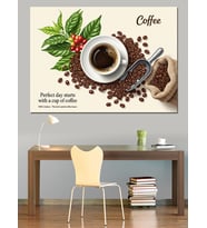 Kahve Çekirdekleri Ve Fincan Keyfi Dekoratif Kanvas - Mdf Ahşap Tablo